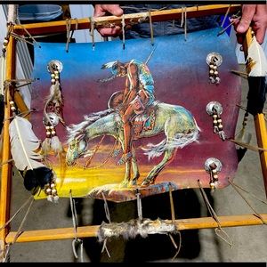 Native American Stretched Leather Painting